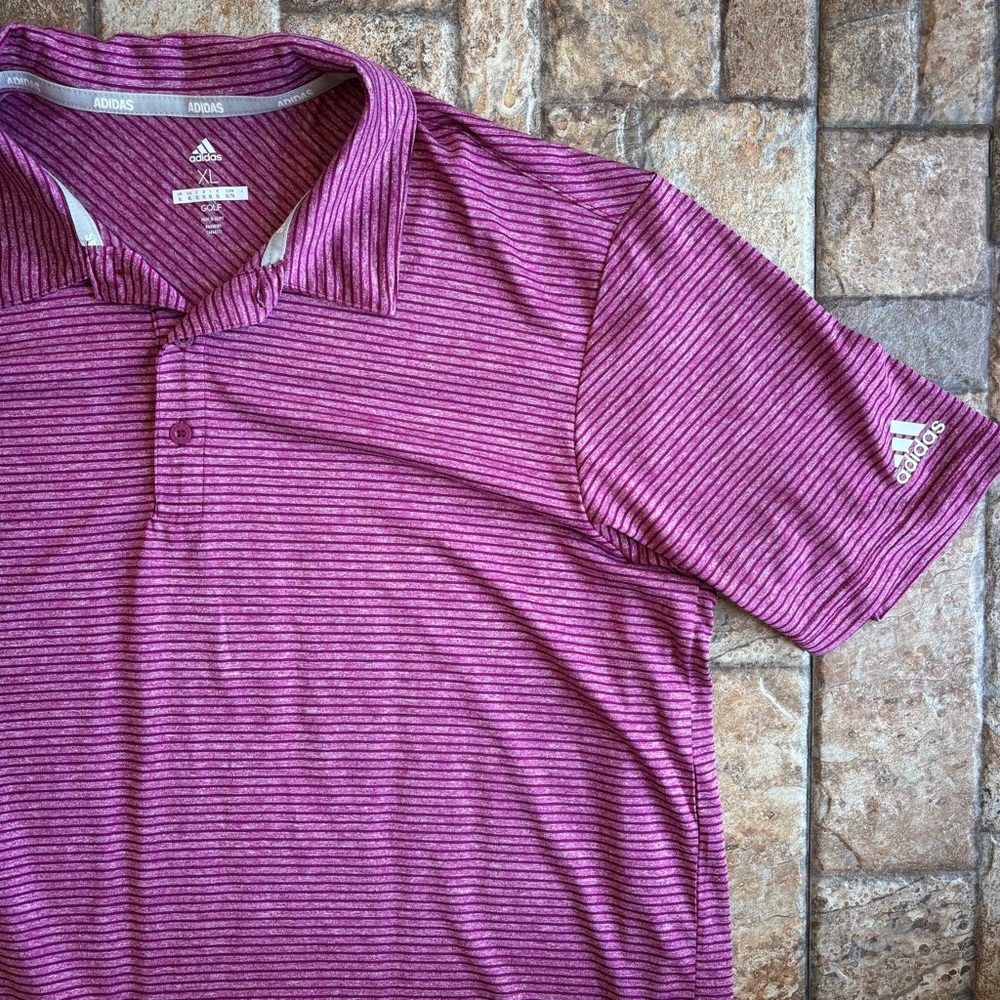 Adidas Men's Powerberry Feeder Striped Golf Polo Shirt